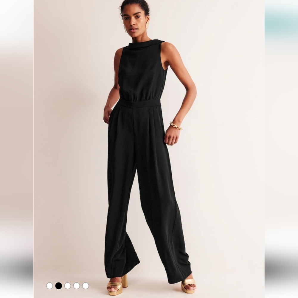 Boden Clarissa Black Jumpsuit Wide Leg Sleeveless Pockets Womens Size 14T New